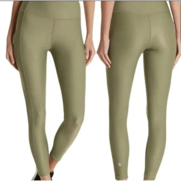 Sweaty Betty Pants - Sweaty Betty Women's Olive Green High Shine 7/8 Length Leggings Size XS